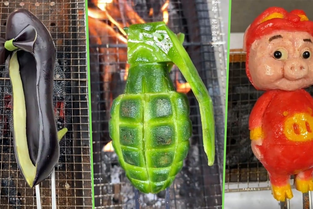 China’s passion for barbecued food has taken a bizarre turn as restaurants start to offer grilled “high-heeled shoes” and “hand grenades”. Photo: SCMP composite/Xiaohongshu