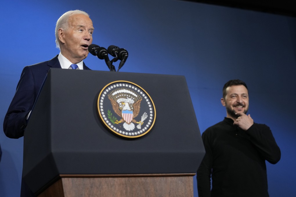 US President Joe Biden, speaking alongside Ukraine President Volodymyr Zelensky. Photo: AP