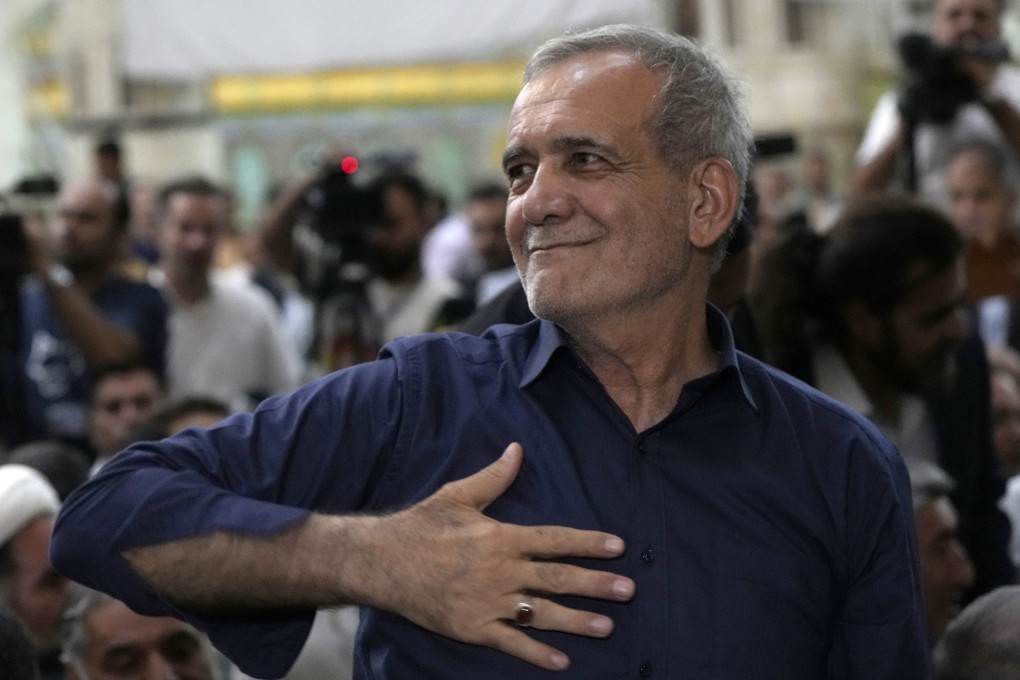 Iran’s president-elect Masoud Pezeshkian greets supporters a day after the election at the shrine of the late revolutionary founder Ayatollah Khomeini just outside Tehran. Photo: AP