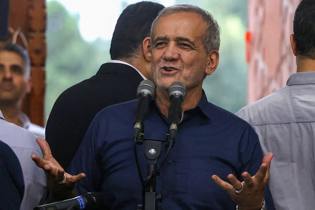 Iran’s President-elect Masoud Pezeshkian speaks during a visit to the shrine of the Islamic Republic’s founder Ayatollah Ruhollah Khomeini in Tehran on July 6. Photo: TNS