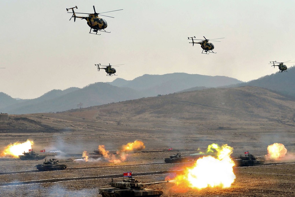 A picture released by North Korean state media shows a military training exercise at an undisclosed location. Photo: KCNA via KNS/AFP