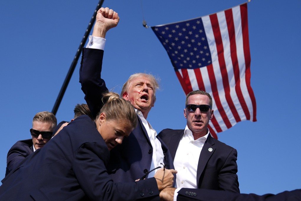 Republican presidential candidate former president Donald Trump is surrounded by US Secret Service agents at a campaign rally in Pennsylvania. Photo: AP