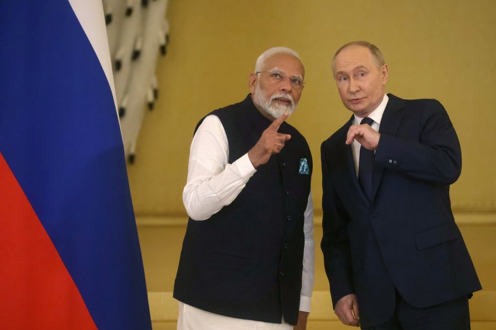 Russian President Vladimir Putin and Indian Prime Minister Narendra Modi during their meeting in the Kremlin in Moscow on July 9. Photo: EPA-EFE