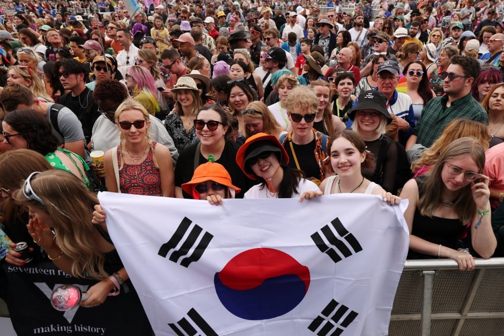 UK festival goers prepare to watch K-pop act Seventeen perform at Glastonbury Festival last month. Global spending on Korean music is estimated to grow to about US$11.6 billion this year. Photo: EPA-EFE