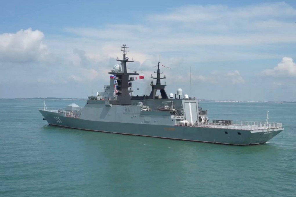 The Russian corvette Gromkiy enters the port of Zhanjiang during the Joint Sea-2024 China-Russia naval exercise, in Zhanjiang, China, in a still image from video released on July 13. Photo: Russian Defence Ministry/Handout via Reuters