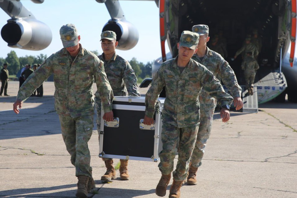 Chinese soldiers arrive in Belarus to take part in a joint anti-terrorist training exercise in July. Photo: Belarusian Defence Ministry