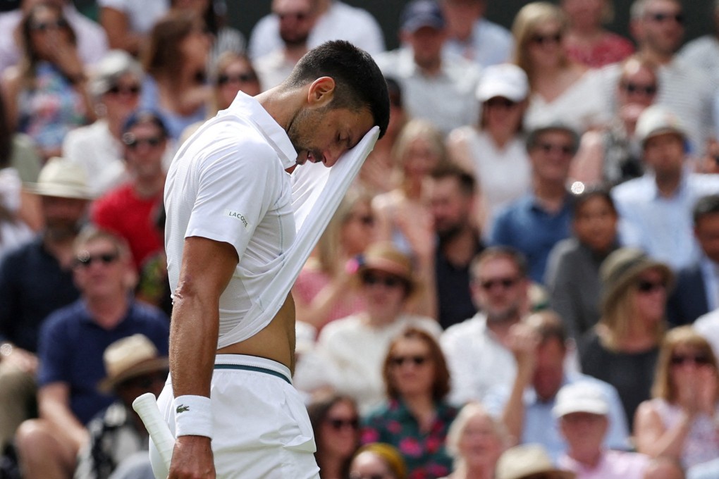 Novak Djokovic cuts a dejected figure during his Wimbledon final defeat to Carlos Alcaraz in straight sets. Photo: Reuters