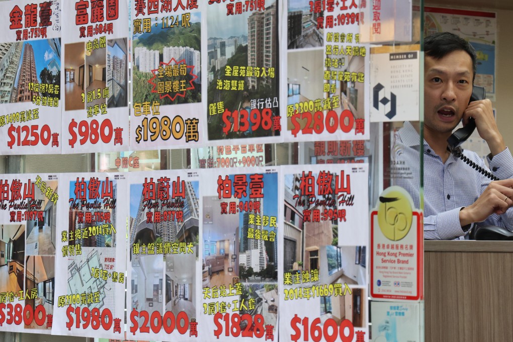 Prices of new and lived-in homes are listed at a property agency in Tin Hau. Photo: Jelly Tse