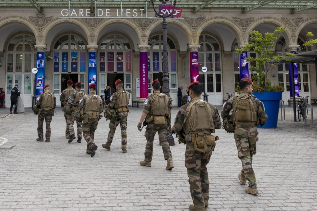 Armed French soldiers patrol at the Gare de l’Est train station in Paris. The attack at the station came less than two weeks before the start of the Olympic Games in the French capital.  Photo: EPA-EFE