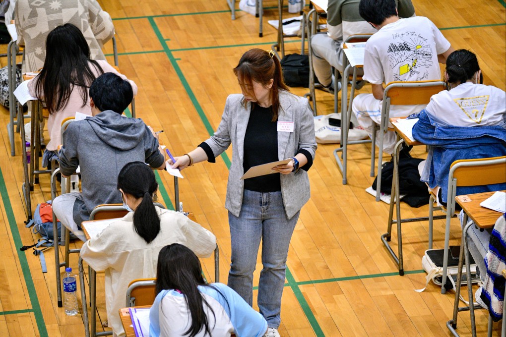 Students take the DSE Chinese language exam at a school in Tai Po on April 11. Photo: Handout