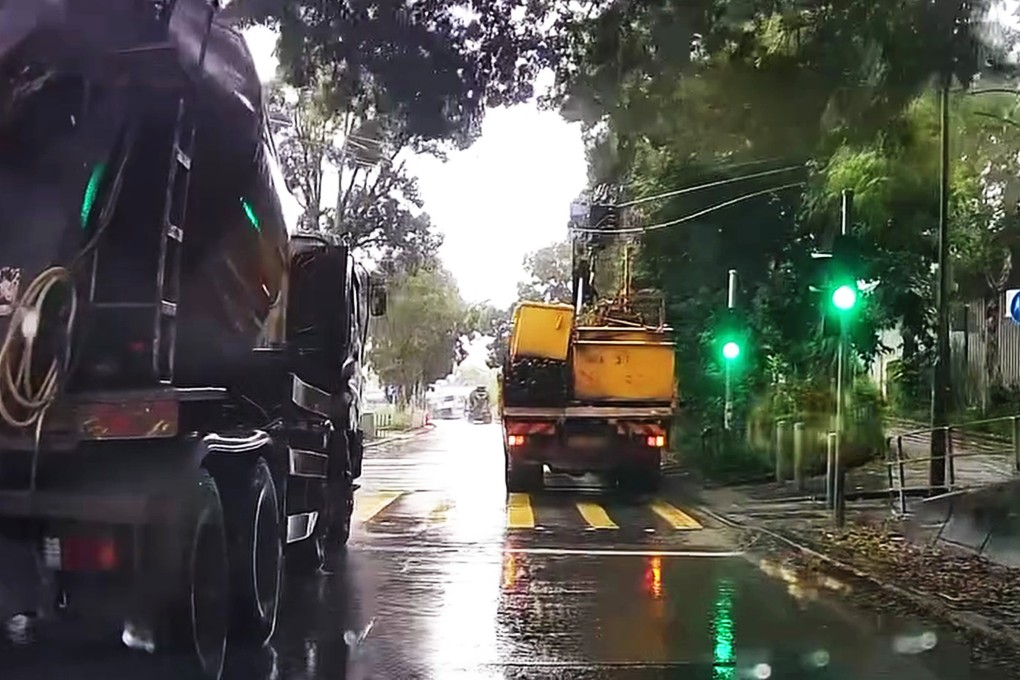The man was making a turn when the extended crane struck the overhead cable. Photo: Handout