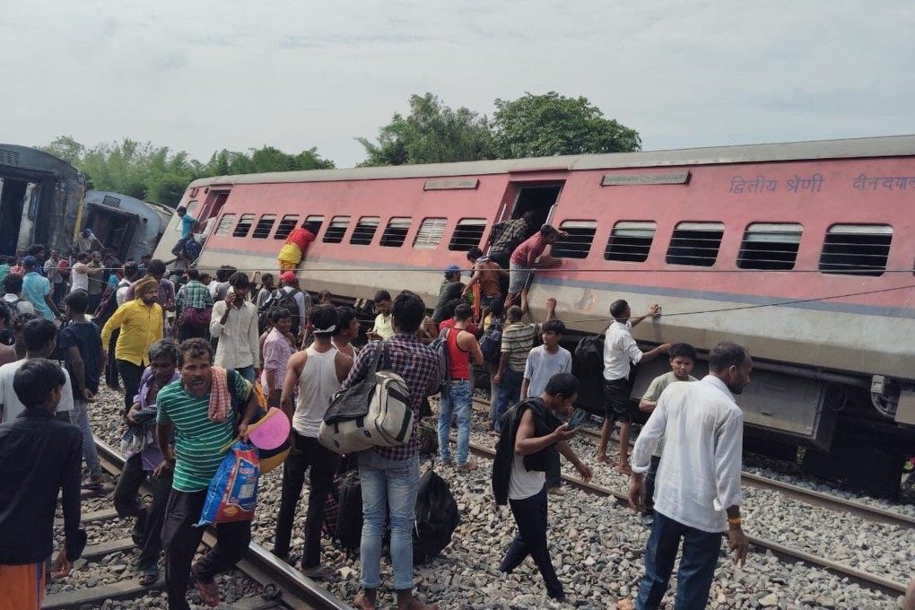 A passenger train derailed in India’s northern state of Uttar Pradesh on Thursday. Photo: Handout