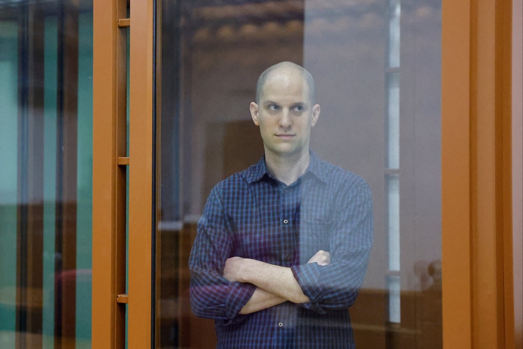Wall Street Journal reporter Evan Gershkovich is seen inside an enclosure for defendants before a court hearing in Yekaterinburg on June 26. Photo: Reuters