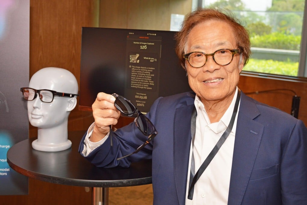 Solos Technology chairman John Fan Chin-chiang poses with the AirGo V at an unveiling event on June 28, 2024, at Science Park. Photo: Solos Technology