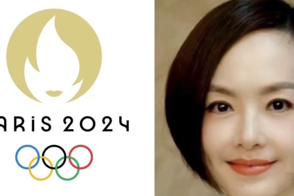 Chen Luyu (right) and the emblem for the Paris Olympics. Photo: Handout