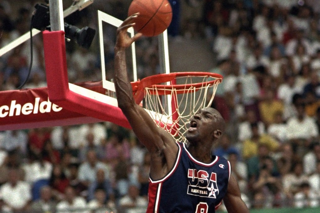 Michael Jordan of the United States leaps highest to knock away a shot at the 1992 Olympics. Photo: AP