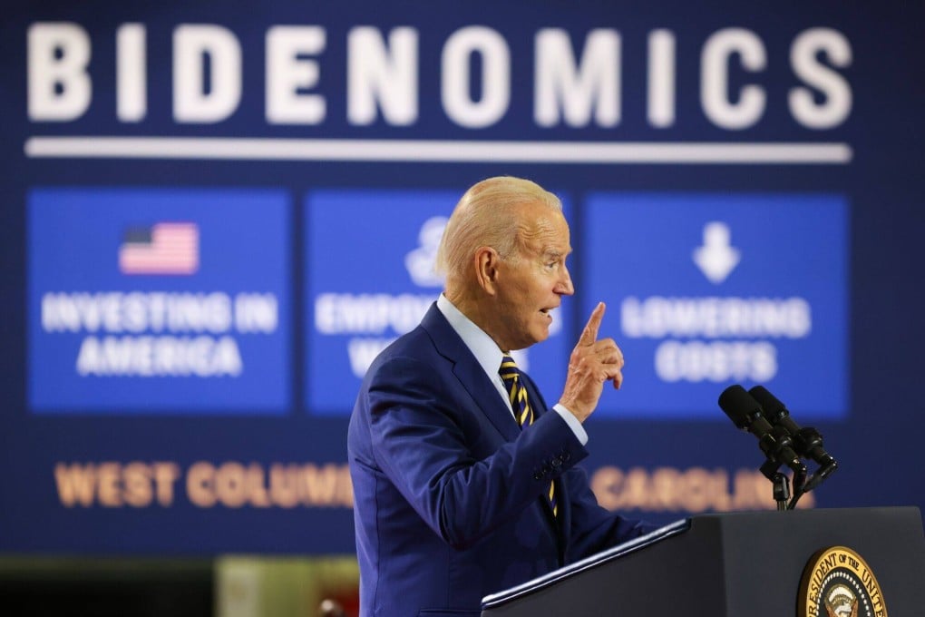 US President Joe Biden speaks on Bidenomics at the Flex facility in West Columbia, South Carolina, US, on July 6, 2023. If the Chinese strategy succeeds, US companies in advanced industries will be wiped out, leaving the US increasingly dependent on China for critical goods. Photo: Bloomberg