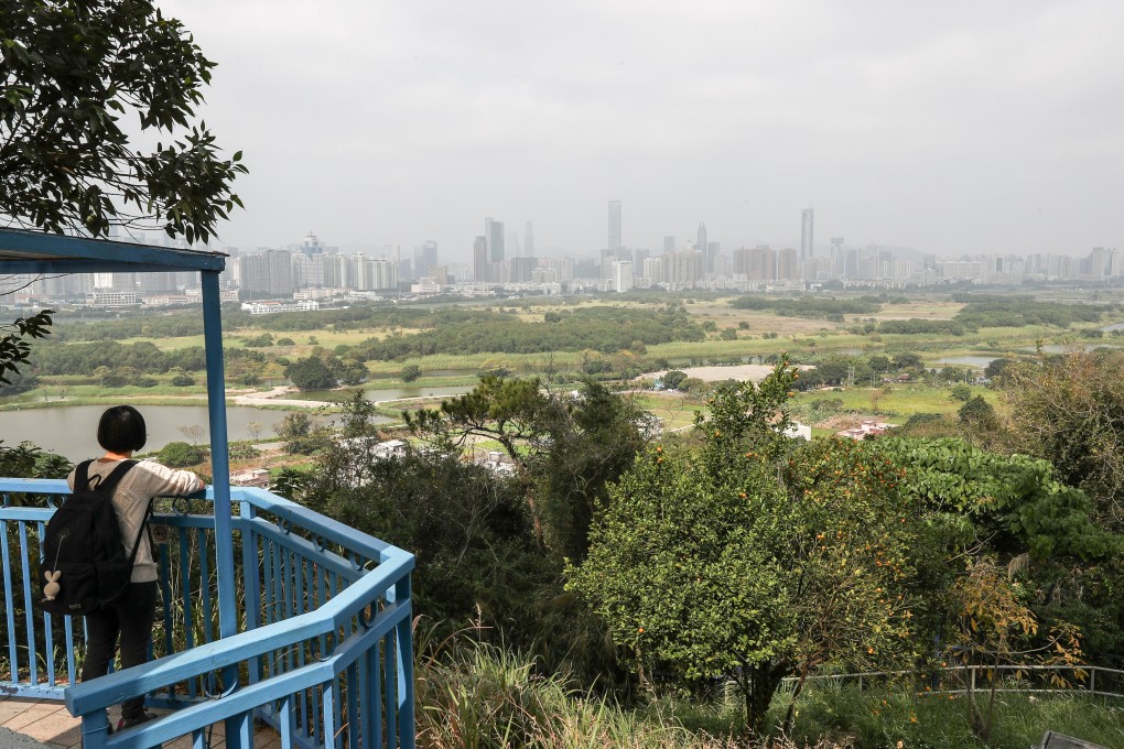 A person looks on from a pavilion facing the Lok Ma Chau Loop on January 10, 2017. The San Tin Technopole, together with the Hong Kong-Shenzhen Innovation and Technology Park in the Lok Ma Chau Loop, will produce around 600 hectares of land for tech-based development. Photo: Nora Tam