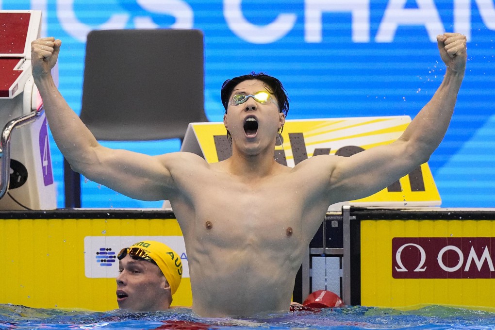 Qin Haiyang of China wins the 200 metres breaststroke at the 2023 world championships. Photo: Kyodo