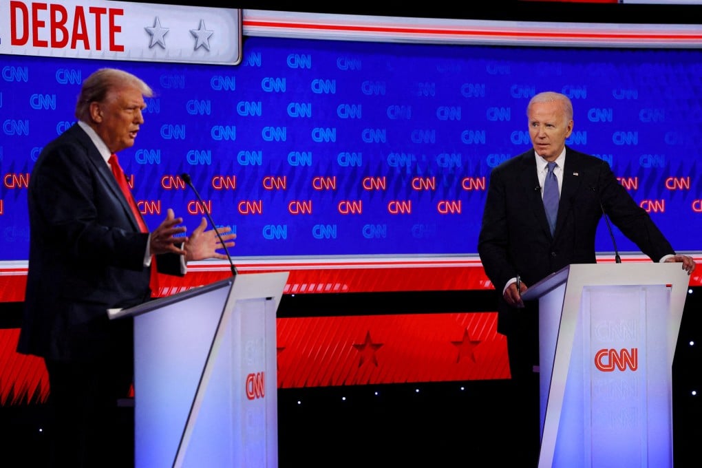 Democrat presidential candidate US President Joe Biden listens as Republican presidential candidate and former US President Donald Trump speaks during their debate in Atlanta, Georgia, on June 27. Photo: Reuters