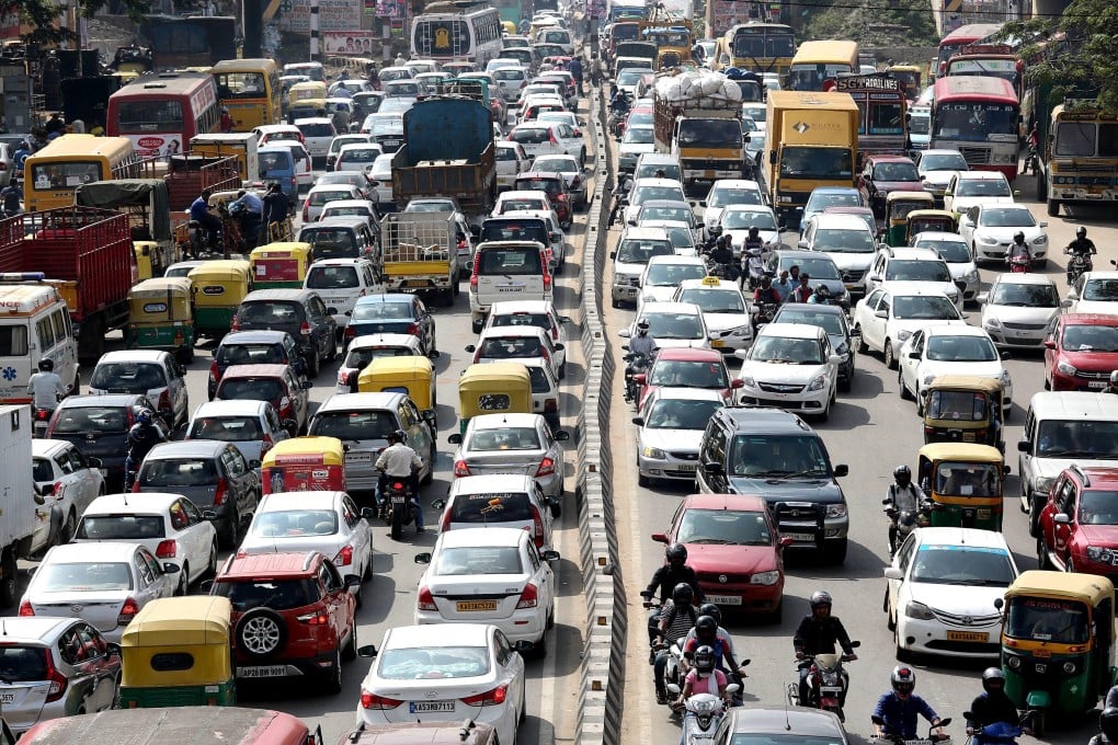 Cars, buses, trucks and rickshaws in a massive traffic jam in Bangalore on 16 December 2016. Photo: EPA