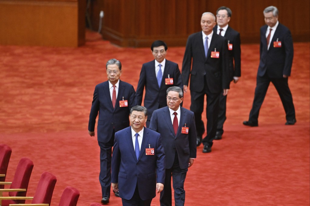 Members of the Politburo Standing Committee attend the third plenary session of the 20th Communist Party of China Central Committee in Beijing. Photo: AP