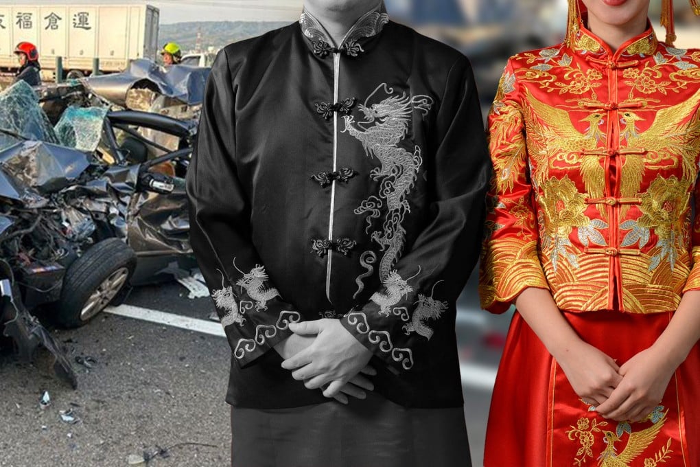 A grieving woman in Taiwan who failed to save her boyfriend from the wreckage of a mangled car after an accident is to hold a ghost marriage ceremony with him in his honour. Photo: SCMP composite/Shutterstock/Facebook