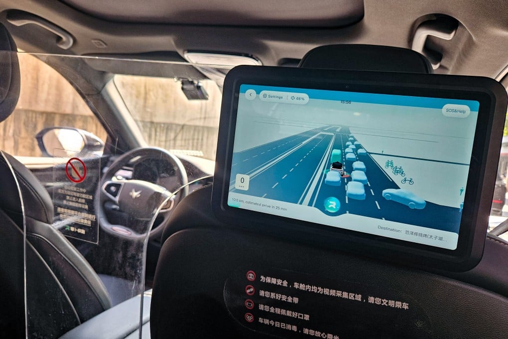 Inside an Apollo Go robotaxi. There are nearly 500 driverless taxis operating in Wuhan, capital of central Hubei province. Photo: Coco Feng