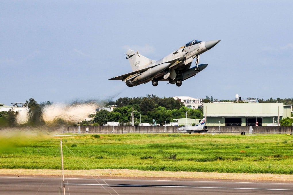 A Taiwanese air force Mirage-2000 aircraft takes off from an undisclosed base as the annual Han Kuang exercise begins on Monday. Photo: AFP