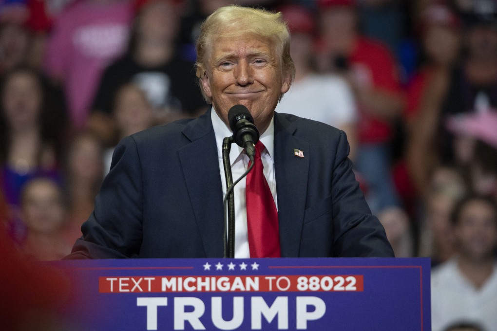 Donald Trump speaks on Saturday at a campaign rally where he called Vice-President Kamala Harris “crazy”. Photo: Getty Images via AFP
