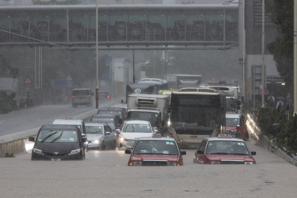 Lung Cheung Road in Wong Tai Sin of Hong Kong’s Kowloon peninsula was flooded during a severe rainstorm in the highest Black category on 8 September 2023. Photo: Edmond So.
