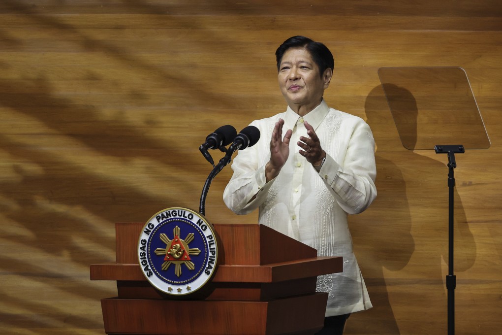 Philippine President Ferdinand Marcos Jnr delivers his third State of the Nation Address at the House of Representatives in Quezon City on Monday. Photo: AP