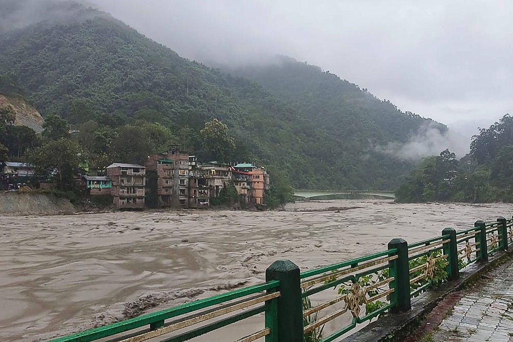 The Teesta River during its course along Lachen valley, in India’s Sikkim state following a flash flood caused by intense rainfall in October 2023. Photo: Indian Army / AFP