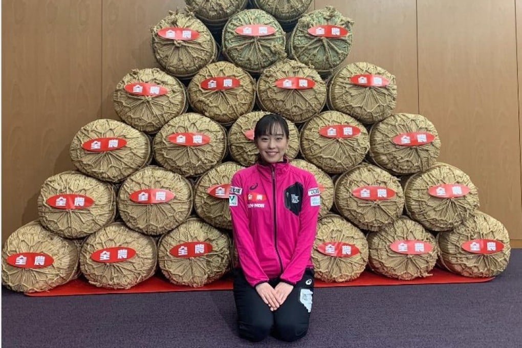 Japan’s Kasumi Ishikawa with bags of rice. Photo: Instagram/kasumi.ishikawa_official