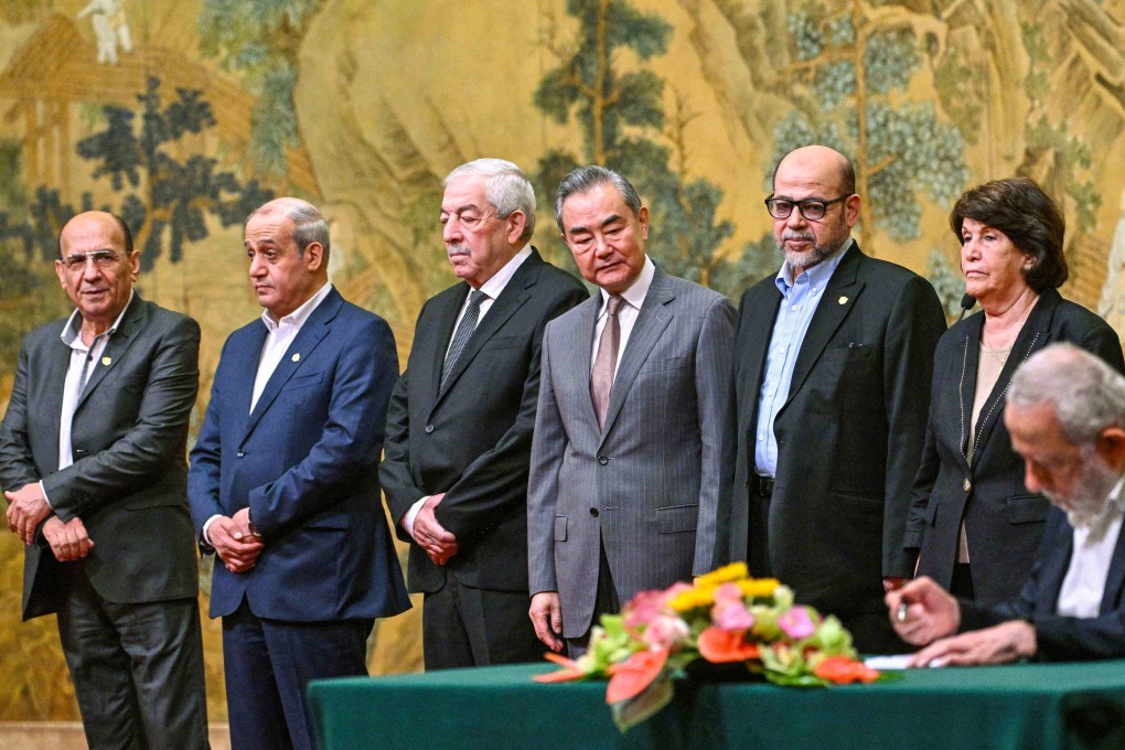 China’s Foreign Minister Wang Yi looks on during the signing of the “Beijing declaration” at the Diaoyutai State Guesthouse. Photo: AFP