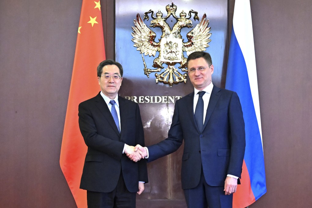 Chinese Vice-Premier Ding Xuexiang with Russian deputy prime inister Alexander Novak. Photo: Xinhua