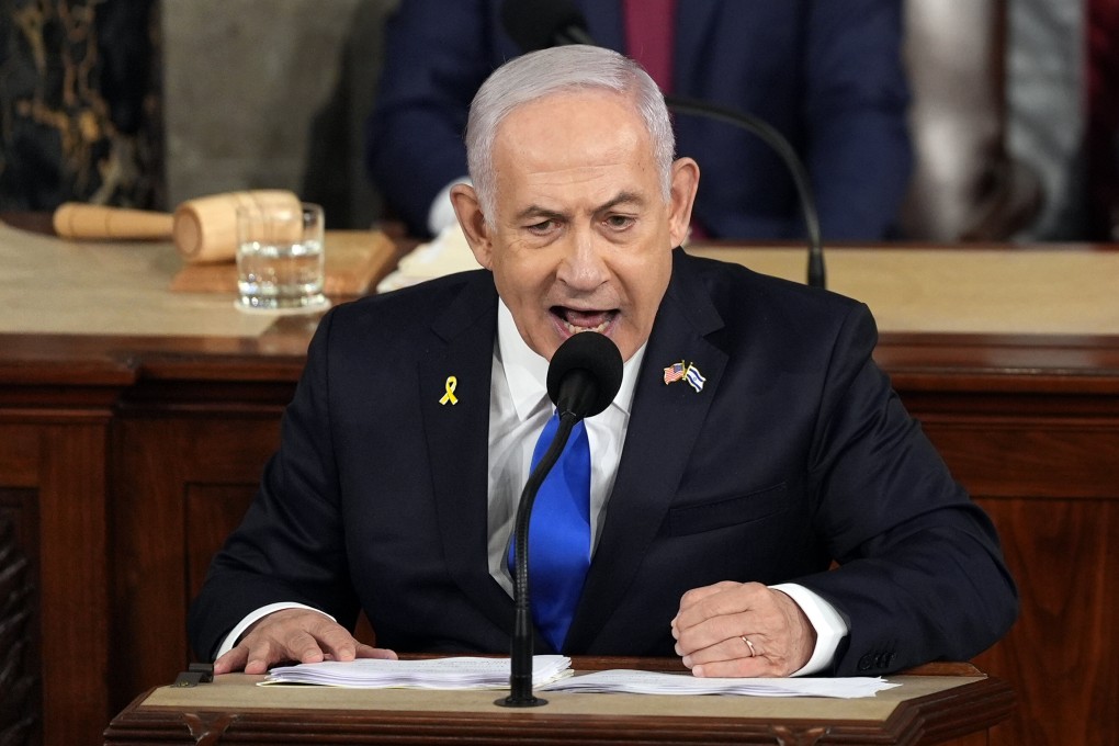 Israeli Prime Minister Benjamin Netanyahu speaks to a joint meeting of Congress at the US Capitol on Wednesday. Photo: AP