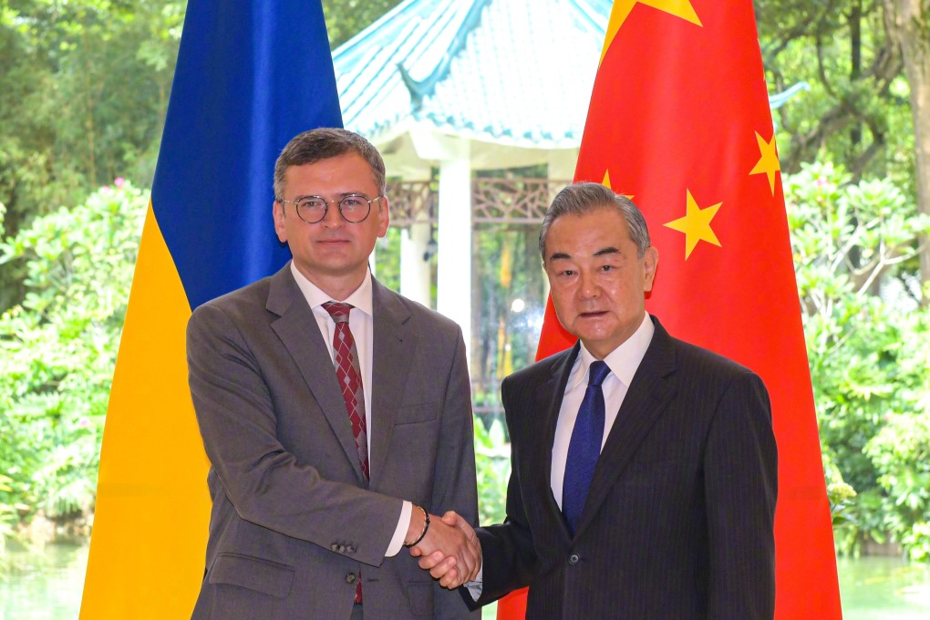 Ukrainian Foreign Minister Dmytro Kuleba and his Chinese counterpart Wang Yi meet in the southern city of Guangzhou on Monday. Photo: Weibo