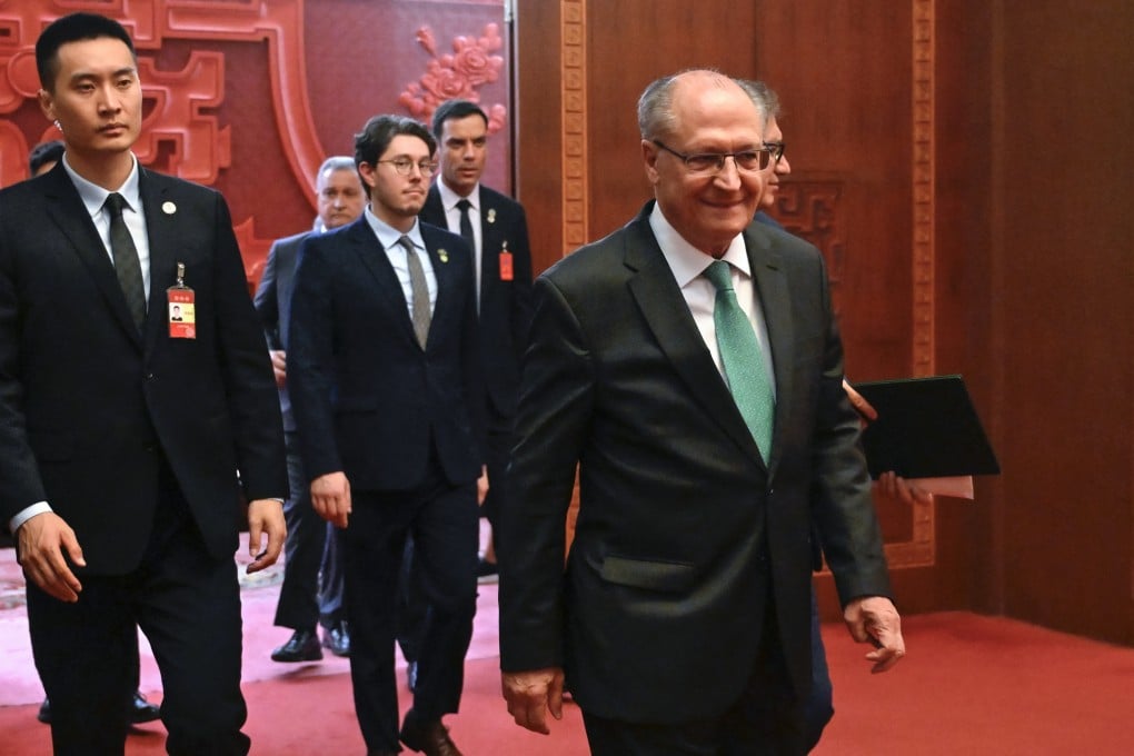 Brazilian Vice-President Geraldo Alckmin (right) arrives for a meeting with Chinese President Xi Jinping (not pictured) at the Great Hall of the People in Beijing on June 7, 2024. Photo: AFP