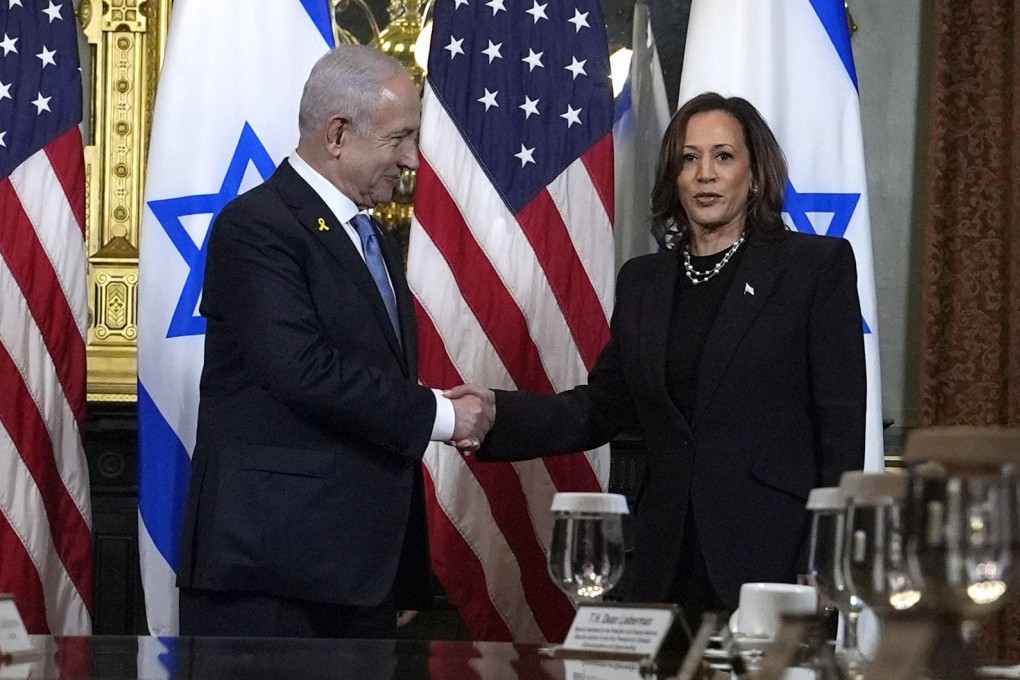 Israeli Prime Minister Benjamin Netanyahu and US Vice-President Kamala Harris on Thursday. Photo: AP