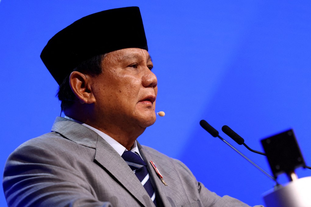 Indonesia’s President-elect Prabowo Subianto speaks at the Shangri-La Dialogue in Singapore in June. Photo: Reuters