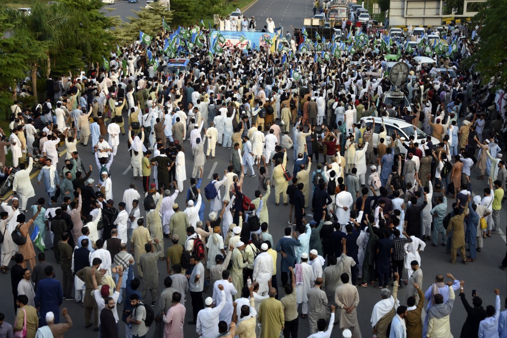 Supporters of the Pakistani Islamist party Jamaat-e-Islami chant anti-government slogans during a protest against additional taxes and increasing electricity and gas tariffs, in Islamabad on Friday. Photo: AP