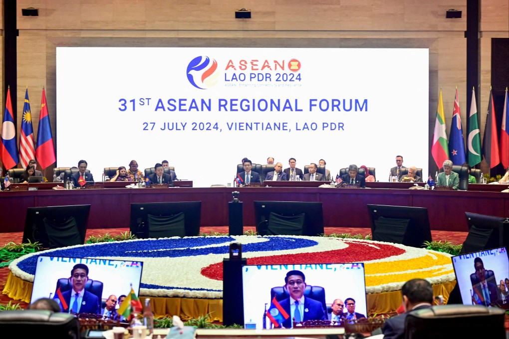 Diplomats take part in the 31st Asean Regional Forum at the 57th Association of Southeast Asian Nations Foreign Ministers’ Meeting in Vientiane on Saturday. Photo: AFP