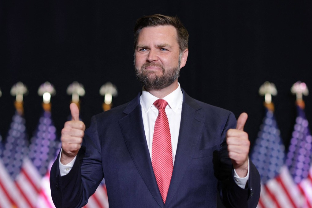 Republican US vice-presidential nominee J.D. Vance holds a campaign rally in Radford, Virginia, on Monday. Photo: AFP