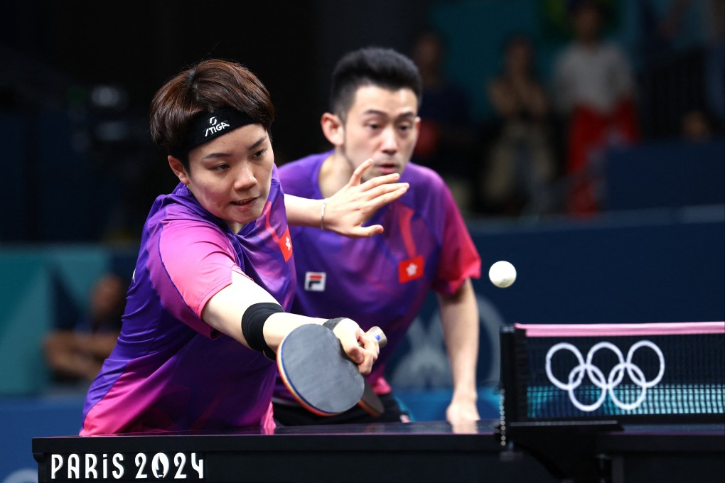 Doo Hoi-kem (left) and Chun Ting in action against Hungary pair Nandor Ecseki and Dora Madarasz in the round of 16. Photo: Reuters