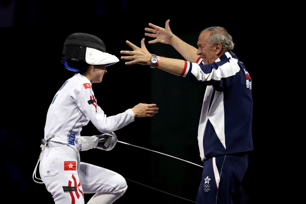 Vivian Kong celebrates after her sensational victory against France’s Auriane Mallo-Breton to win the gold medal at the Paris Olympics. Photo: Reuters