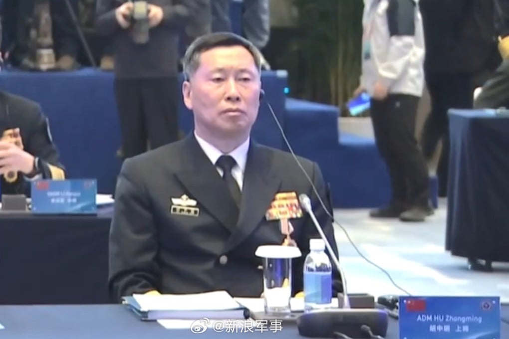 Admiral Hu Zhongming, commander of China’s navy, attended Russia’s annual navy celebration on Sunday. Photo: Weibo/新浪军事