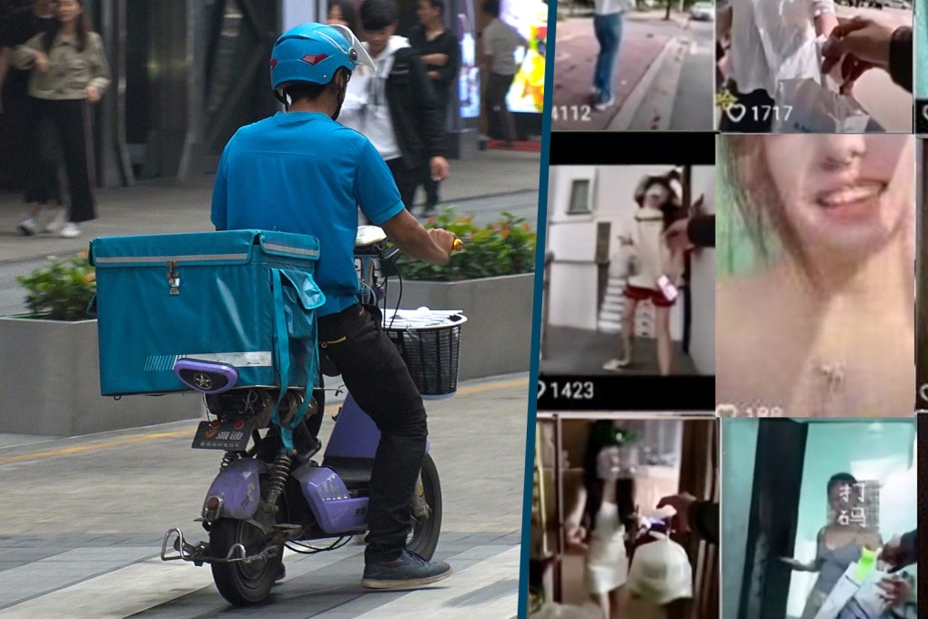 A food delivery man in China has been secretly filming women customers and then posting the videos online with vulgar comments. Photo: SCMP composite/Shutterstock/Douyin