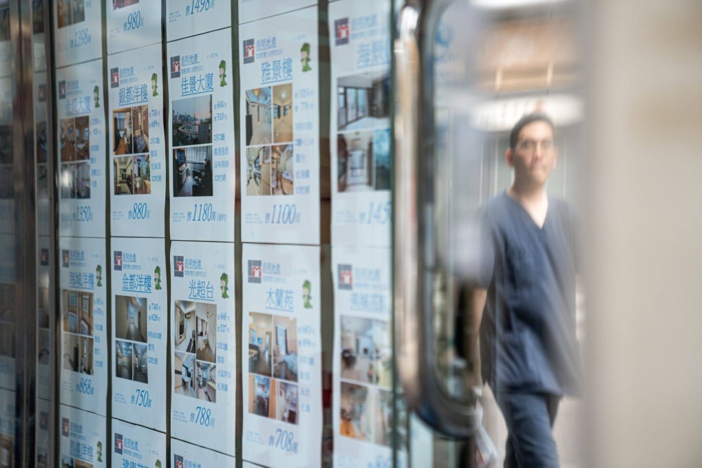 Listings for residential properties for sale at a real estate agency in Hong Kong on Feb. 25, 2024. Photo: Bloomberg.