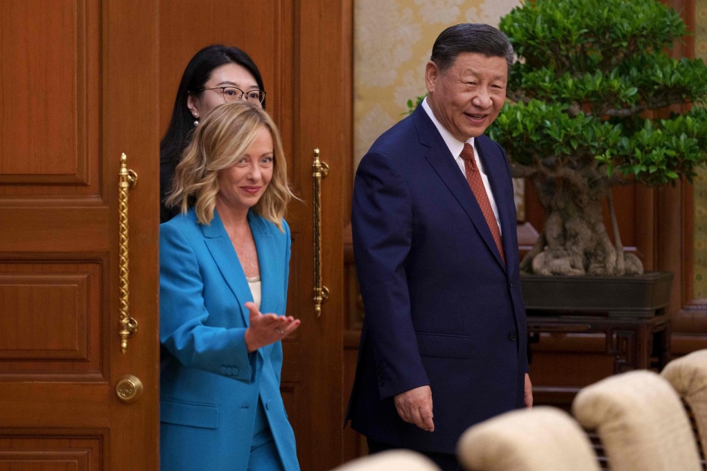 Xi Jinping and Giorgia Meloni meet for talks in Beijing on Monday. Photo: AFP